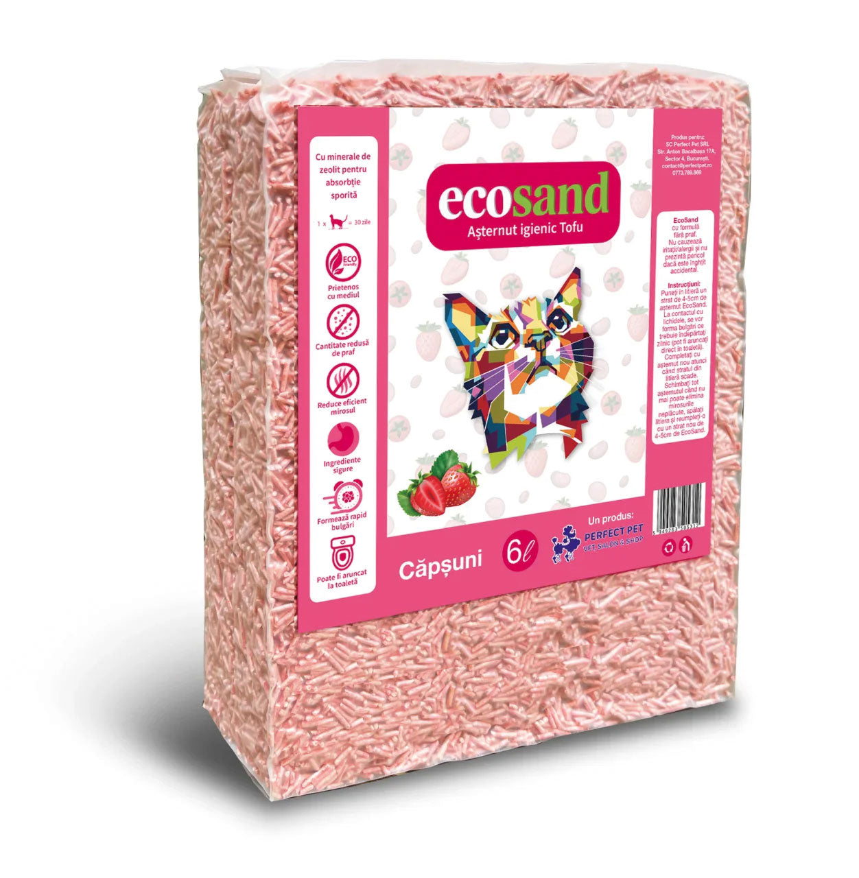 Nisip tofu pisici Ecosand capsuni 6L