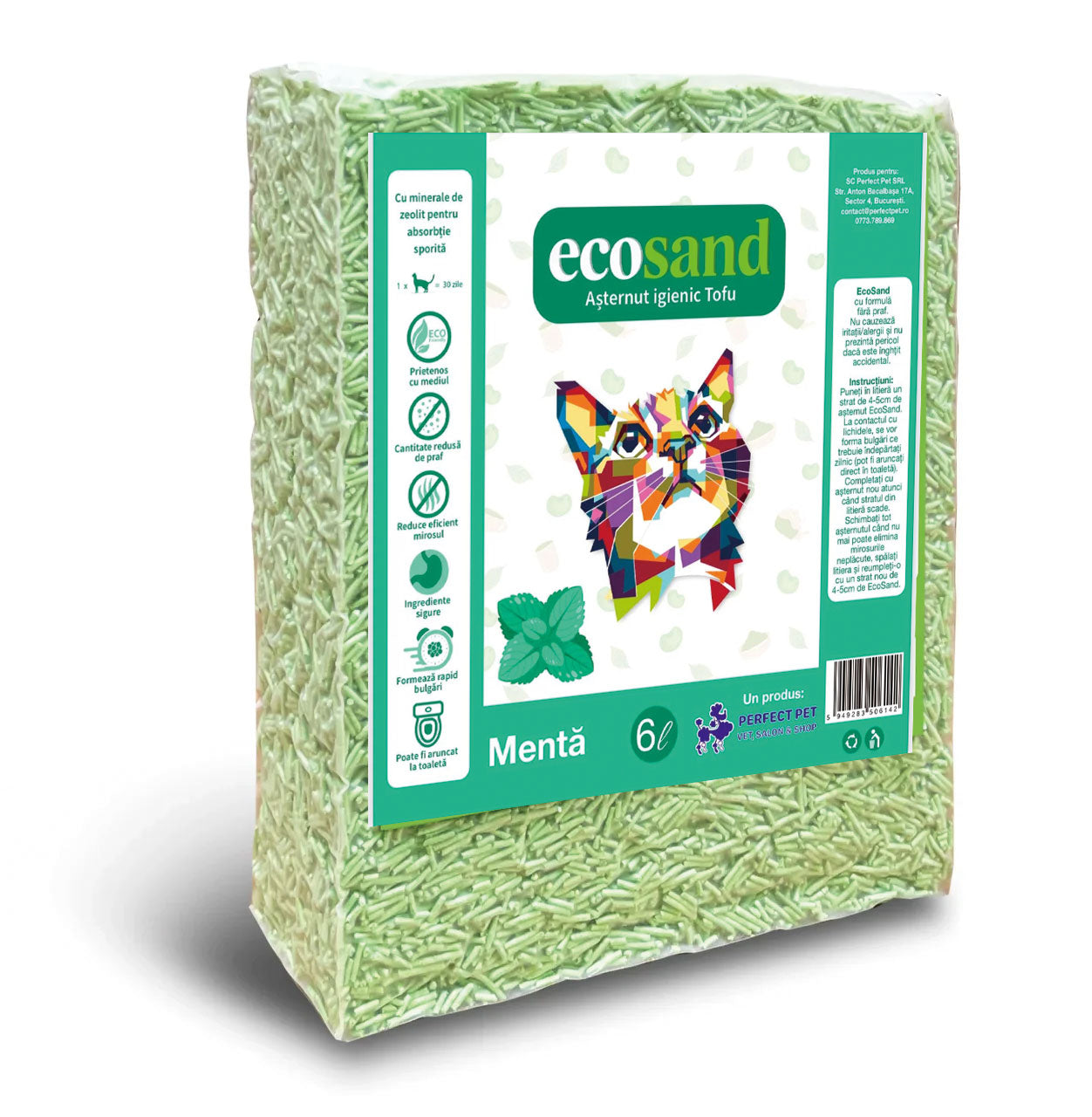 Nisip tofu pisici Ecosand mentă 6L – Ecosand Romania