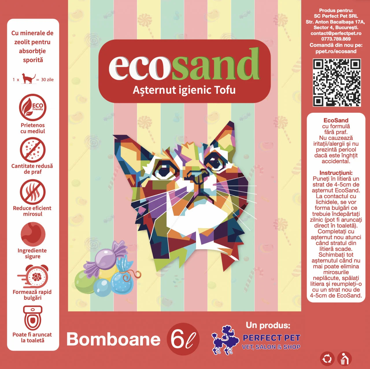 Nisip tofu pisici Ecosand bomboane 6L