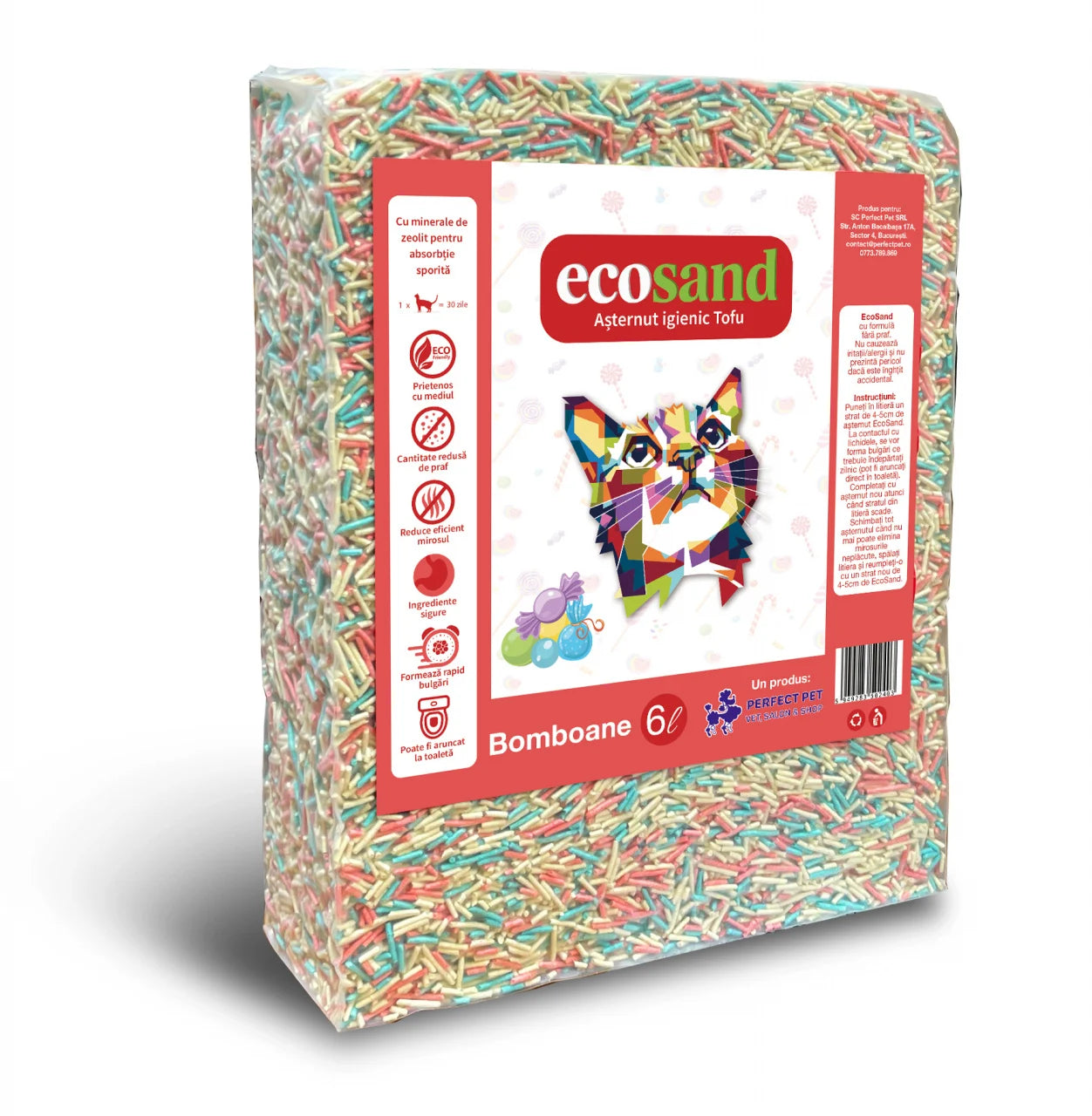 Nisip tofu pisici Ecosand bomboane 6L