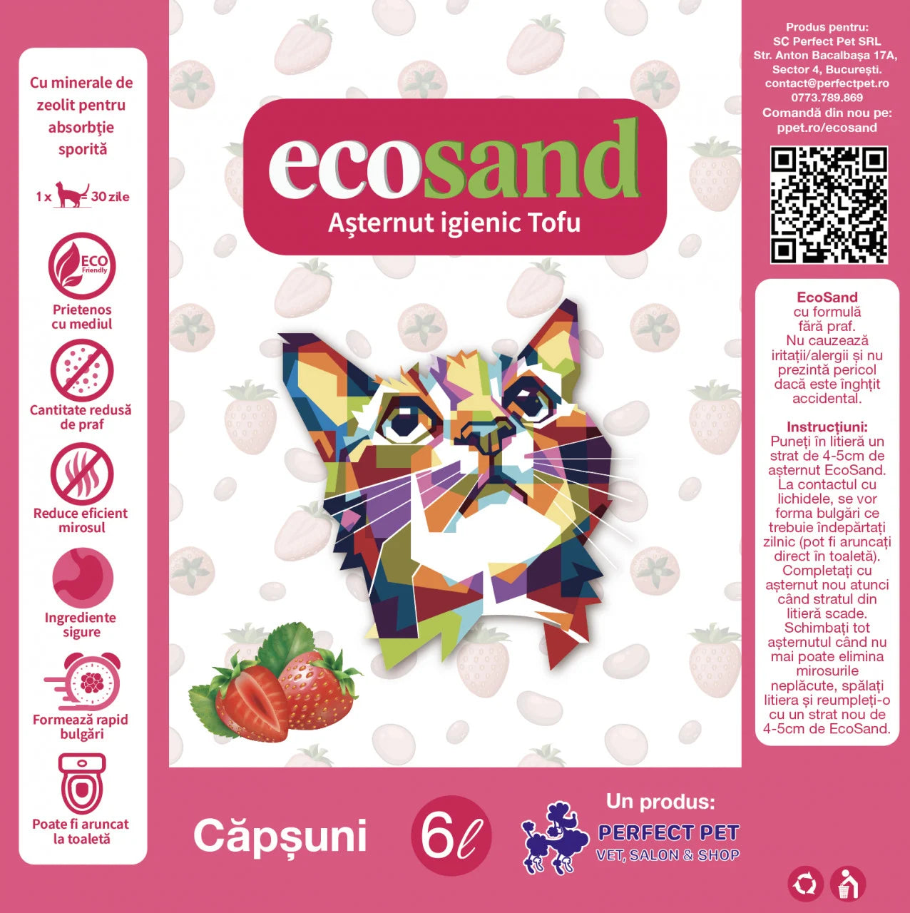 Nisip tofu pisici Ecosand capsuni 6L