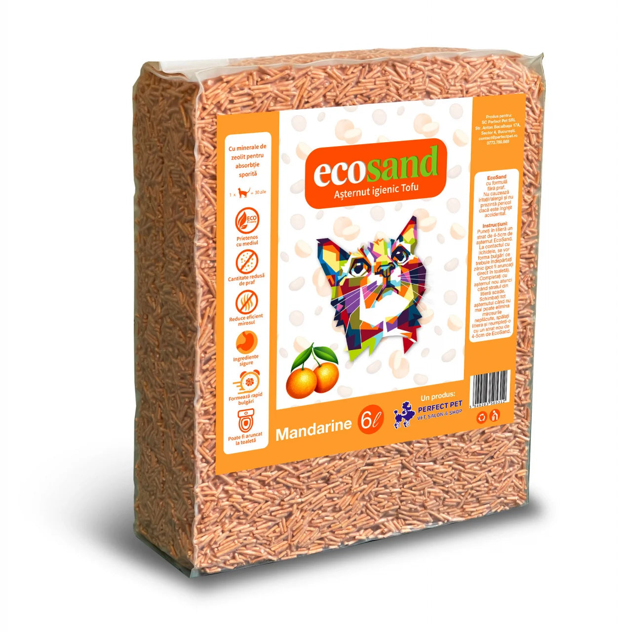 Nisip tofu pisici Ecosand mandarine 6L