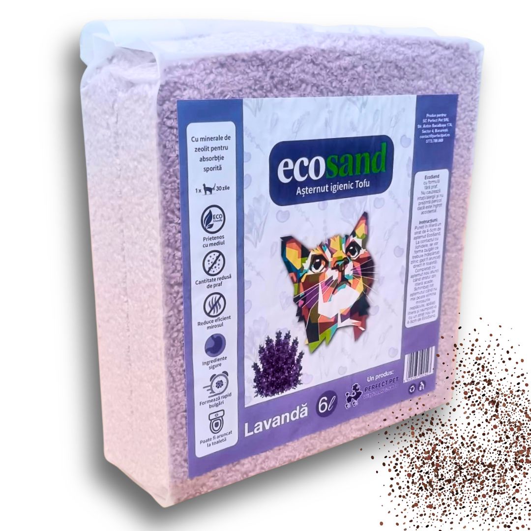 Nisip natural Ecosand Micro pentru pisici – Lavanda, 6L, litiere automate