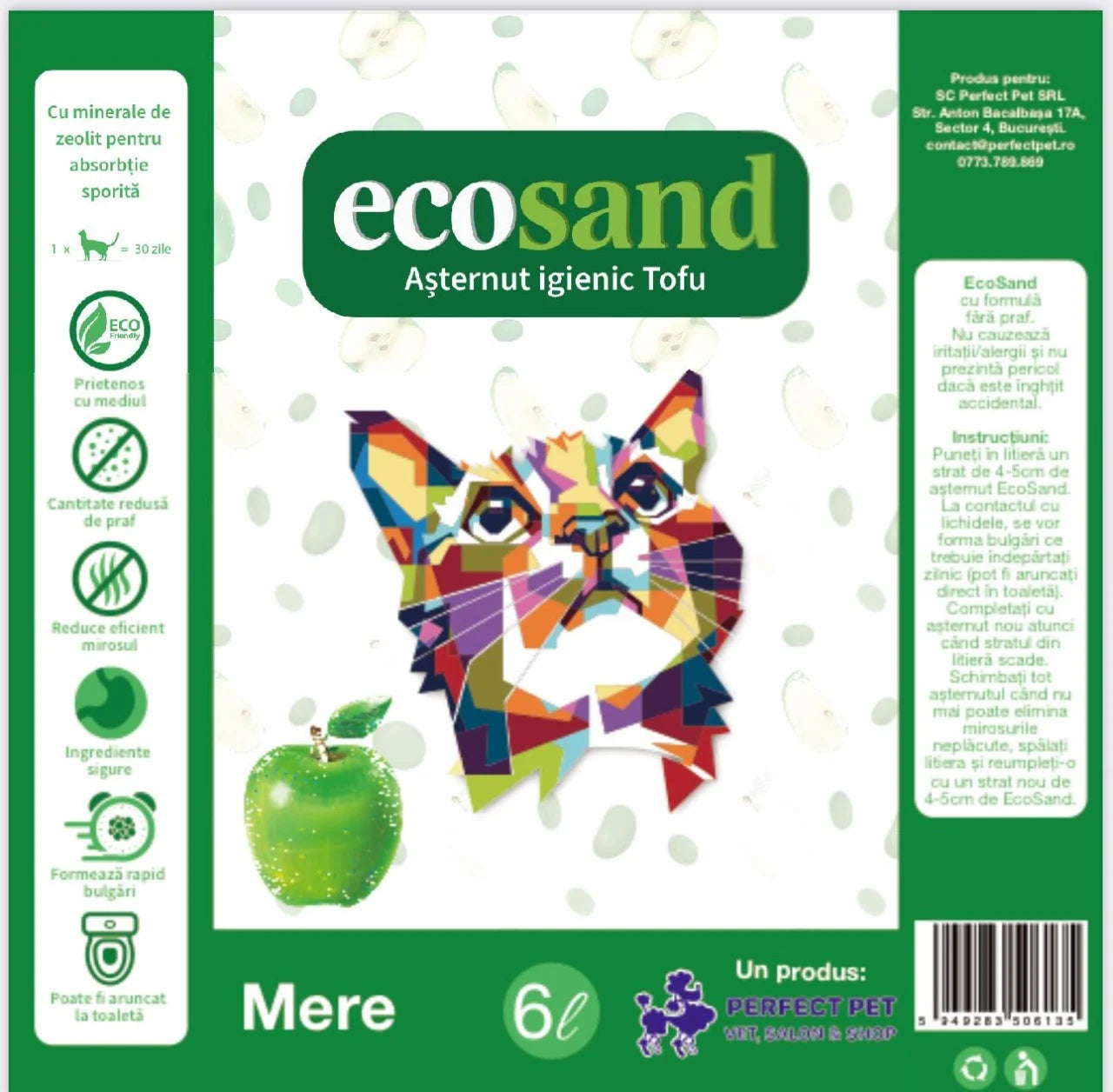 Nisip tofu pisici Ecosand mere 6L