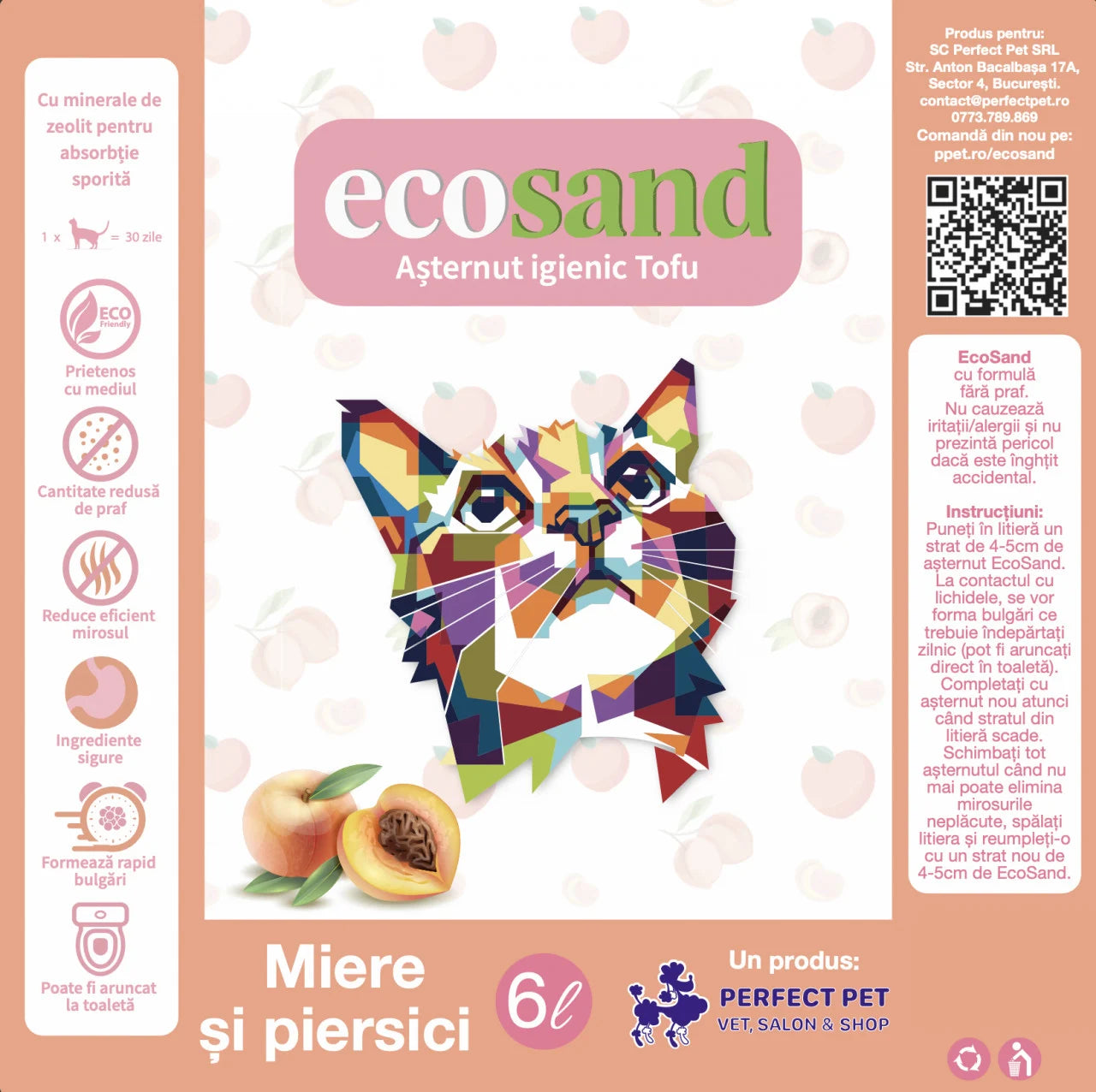 Nisip tofu pisici Ecosand piersici si miere 6L