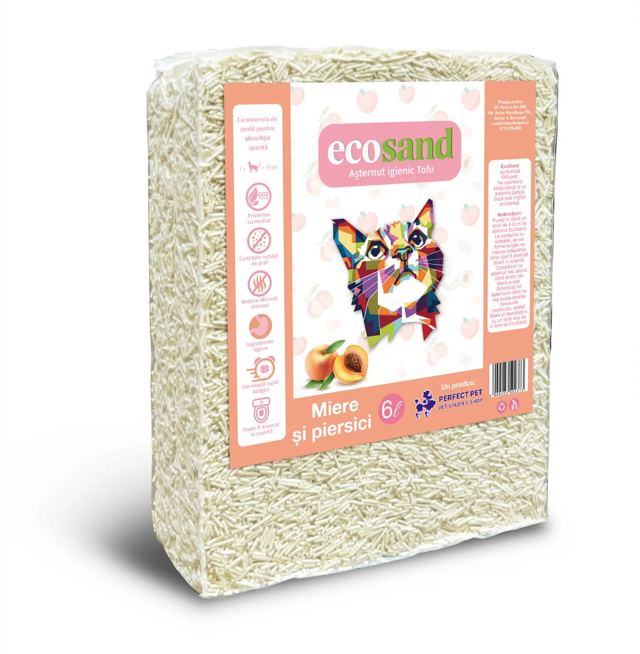 Nisip tofu pisici Ecosand piersici si miere 6L