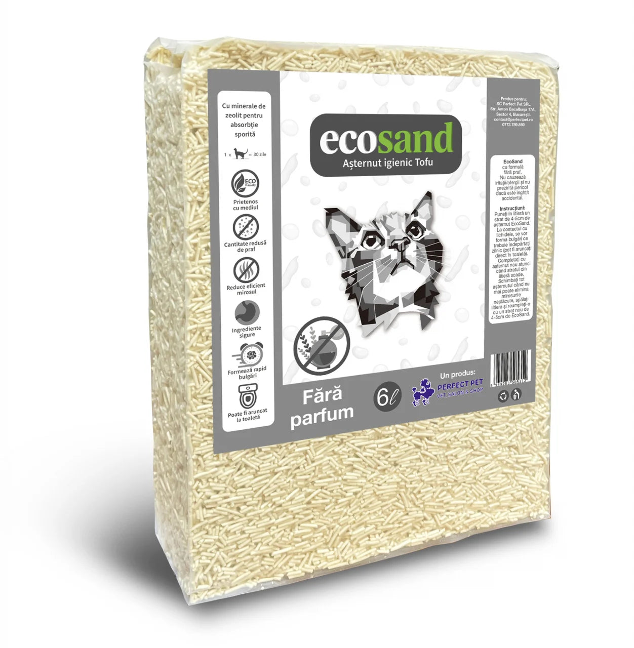 Nisip tofu pisici Ecosand fara parfum 6L