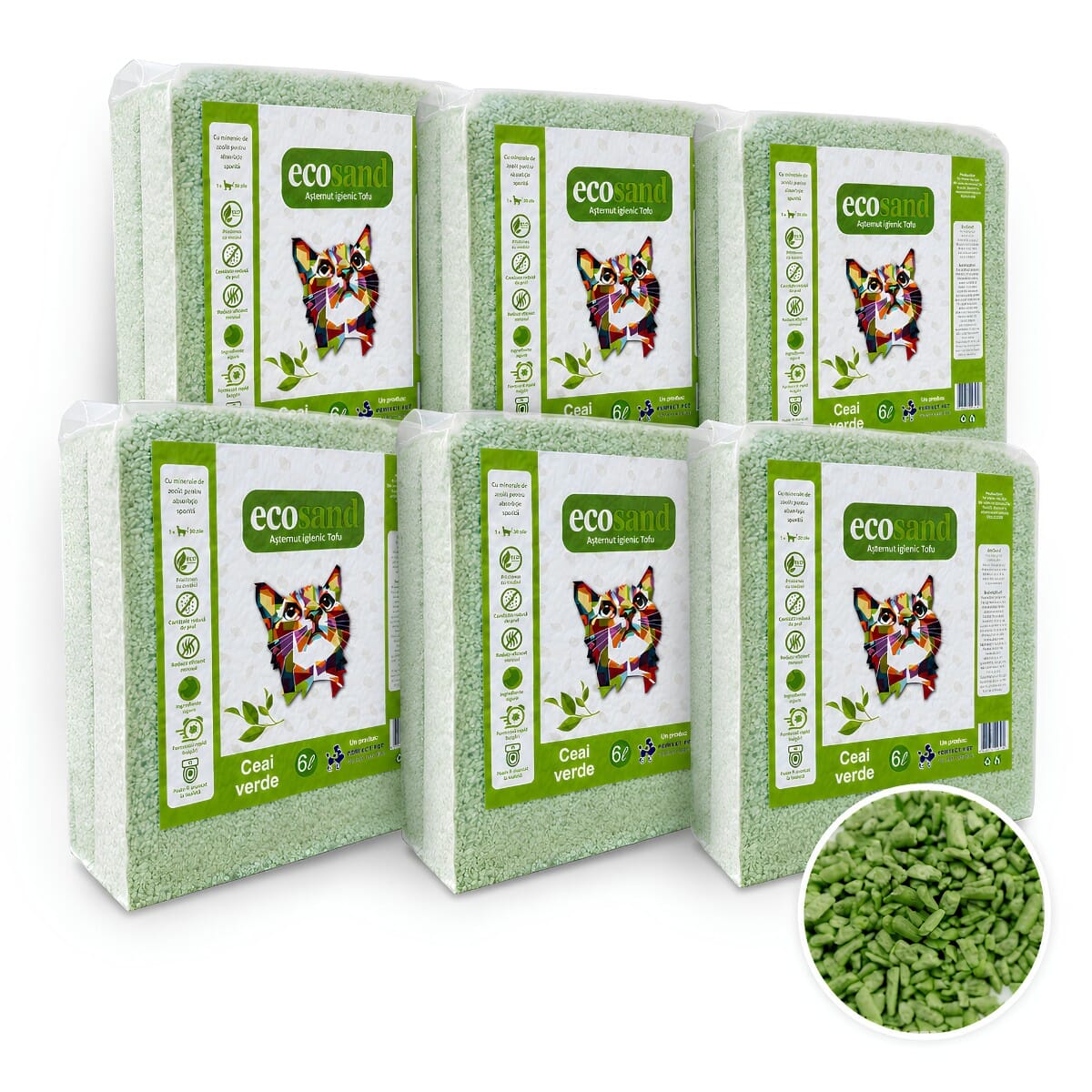Asternut Ecosand MICRO – Ceai verde, 6L, litiere automate, pisici mofturoase