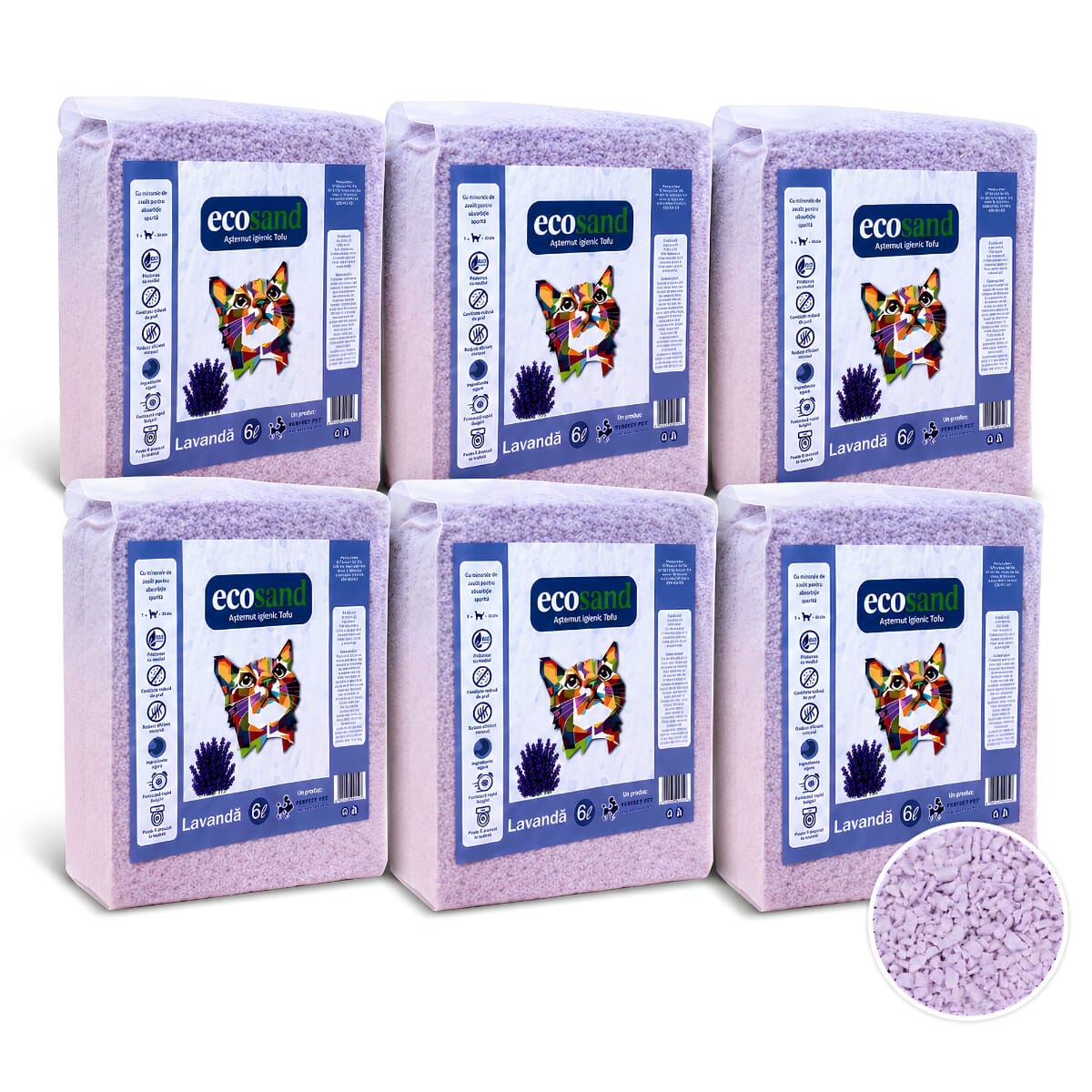 Asternut Ecosand MICRO – Lavanda, 6L, litiere automate, pisici mofturoase