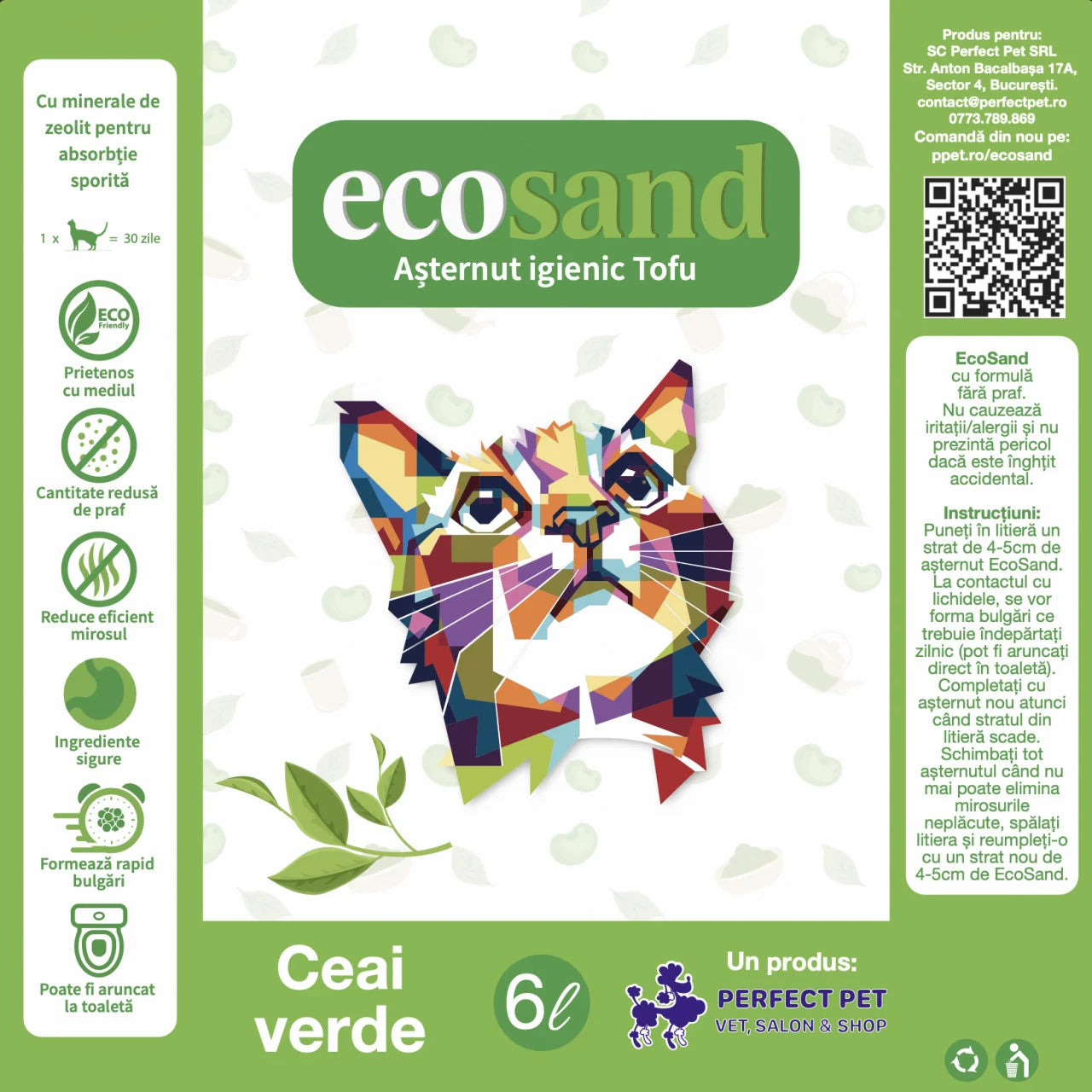 Nisip tofu pisici Ecosand ceai verde 6L
