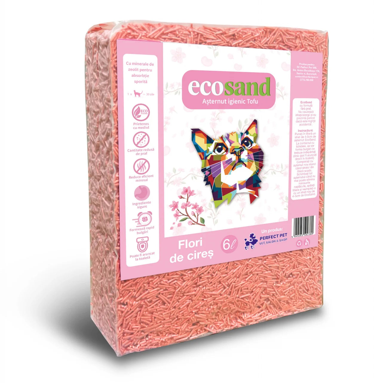 Nisip tofu pisici Ecosand flori de cires 6L