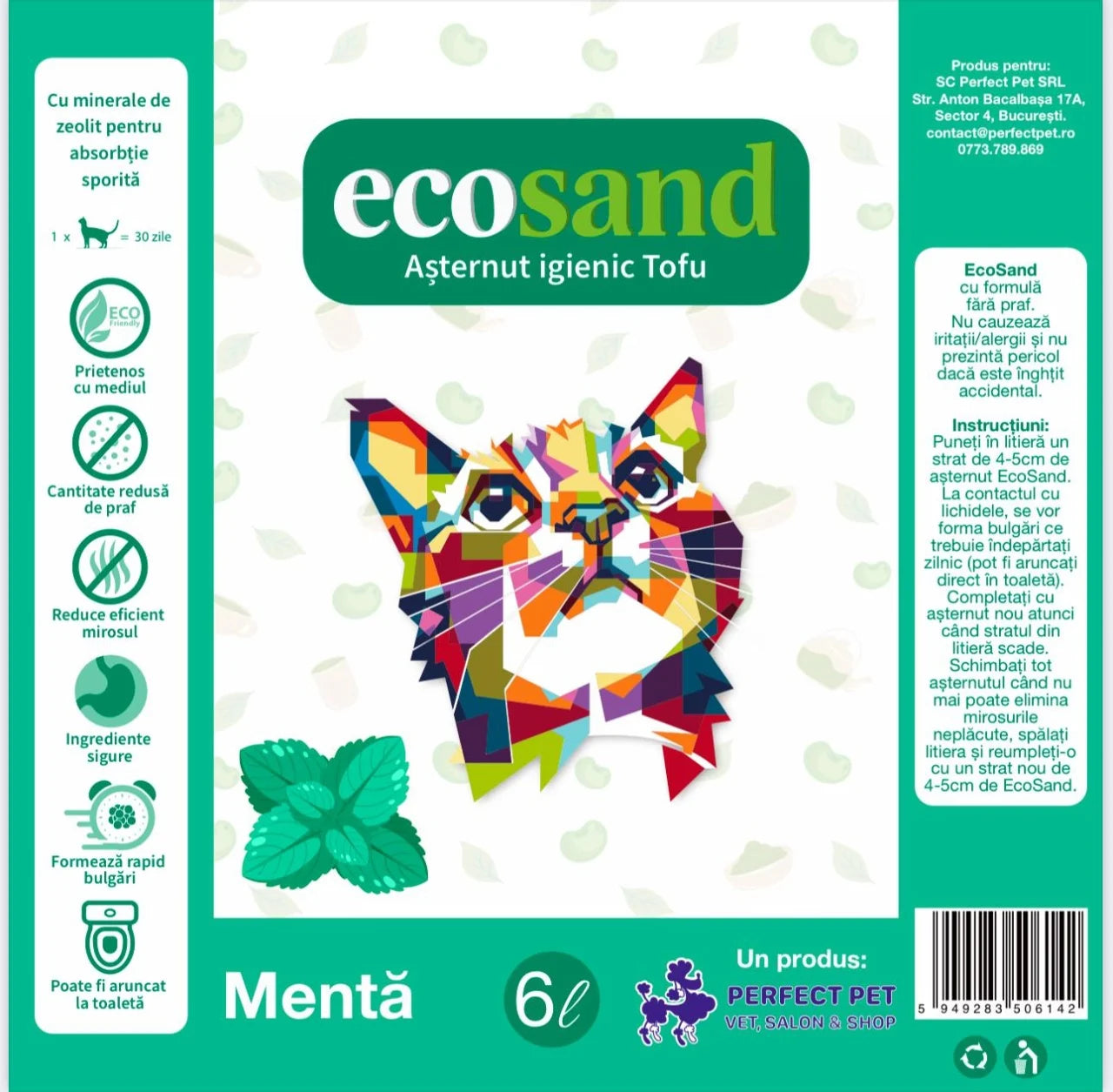 Nisip tofu pisici Ecosand mentă 6L